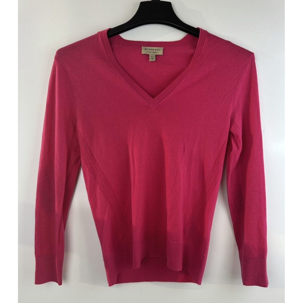 Burberry London Cashmere Sweater Pink Nova Check Elbow Patch XS Luxury Designer - Picture 3 of 16